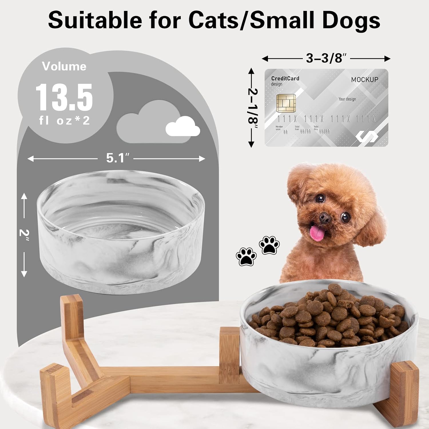 Ceramic Dog Bowls with Wooden Stand | 3 1/2 Cups | Set of 2 FJORD