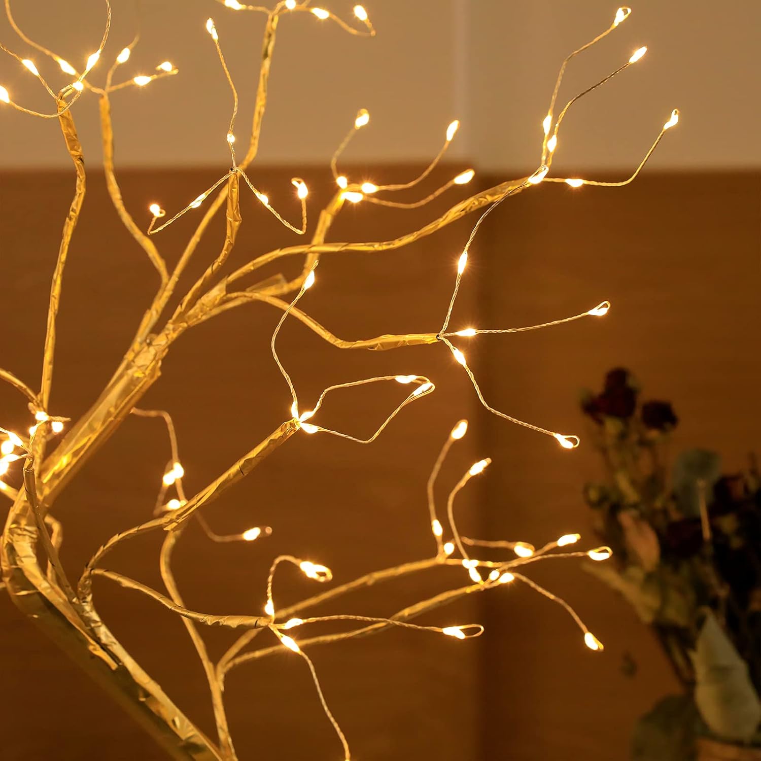 Golden Leaf LED Bonsai Tree Light - Warm White, Battery/USB Powered, DIY Adjustable Branches for Room & Holiday Decor, Christmas, New Year, Bedroom & Gift FJORD