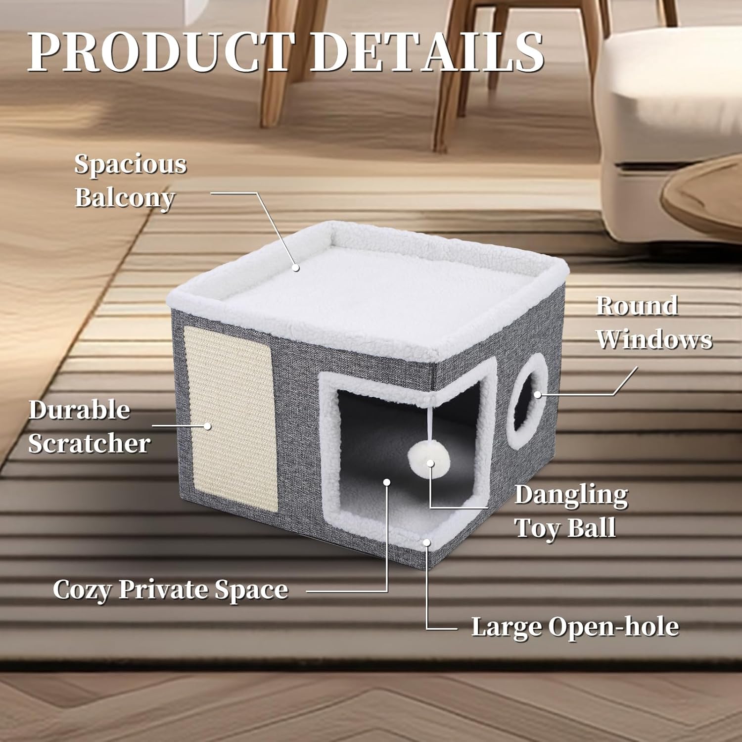 Foldable Cat Cave with Scratching Pad & Soft Cushions – Indoor Bed FJORD