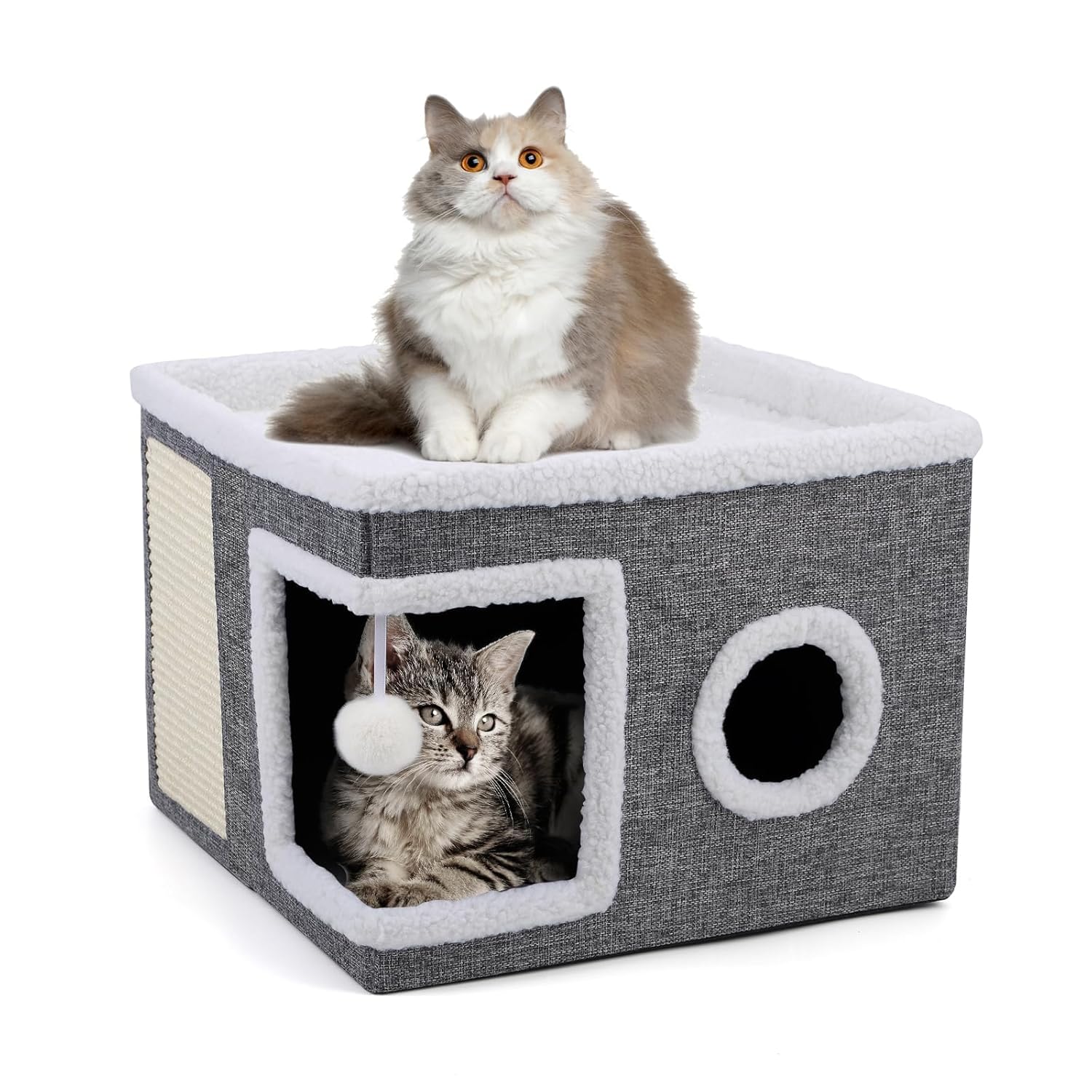 Foldable Cat Cave with Scratching Pad & Soft Cushions – Indoor Bed FJORD