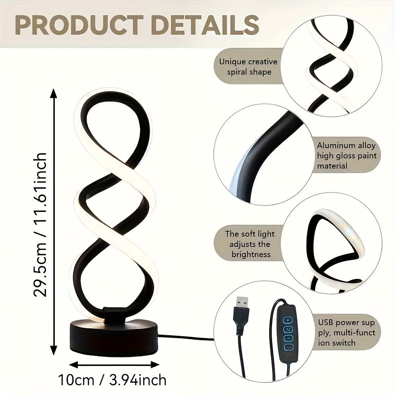 Modern Spiral LED Table Lamp, Dimmable Touch Control, 3200K Warm Light, Eye-Caring Design for Bedroom, Living Room, Office – Adjustable Brightness, Metal Base, Energy-Efficient FJORD