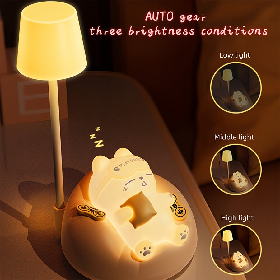 Soft Cat Night Light | 3 Brightness Levels | USB Rechargeable Table Lamp for Bedroom, Office & Dorm Decor FJORD