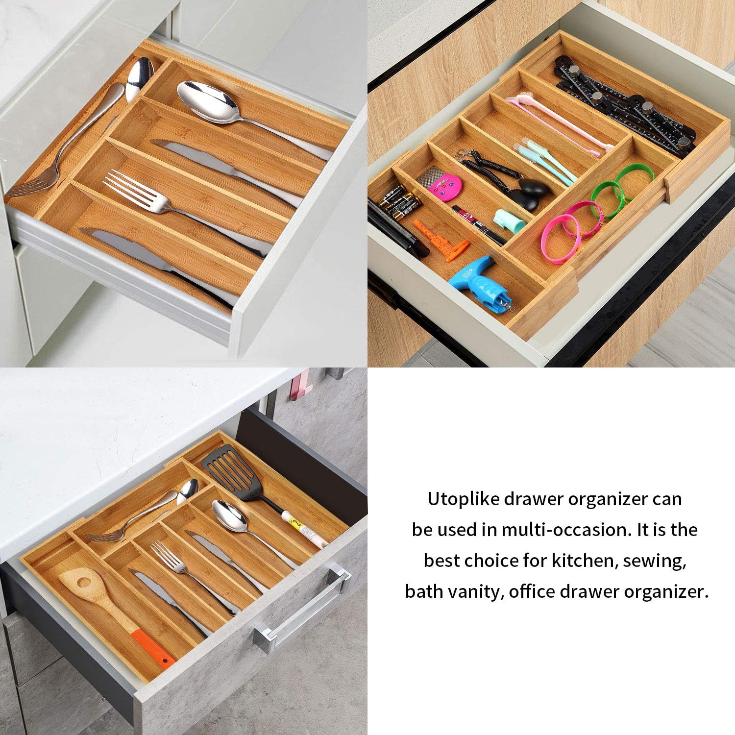 Adjustable Bamboo Drawer Organizer – Expandable Dividers for Kitchen, Office, and Bedroom – Versatile Silverware & Cutlery Storage Solution FJORD