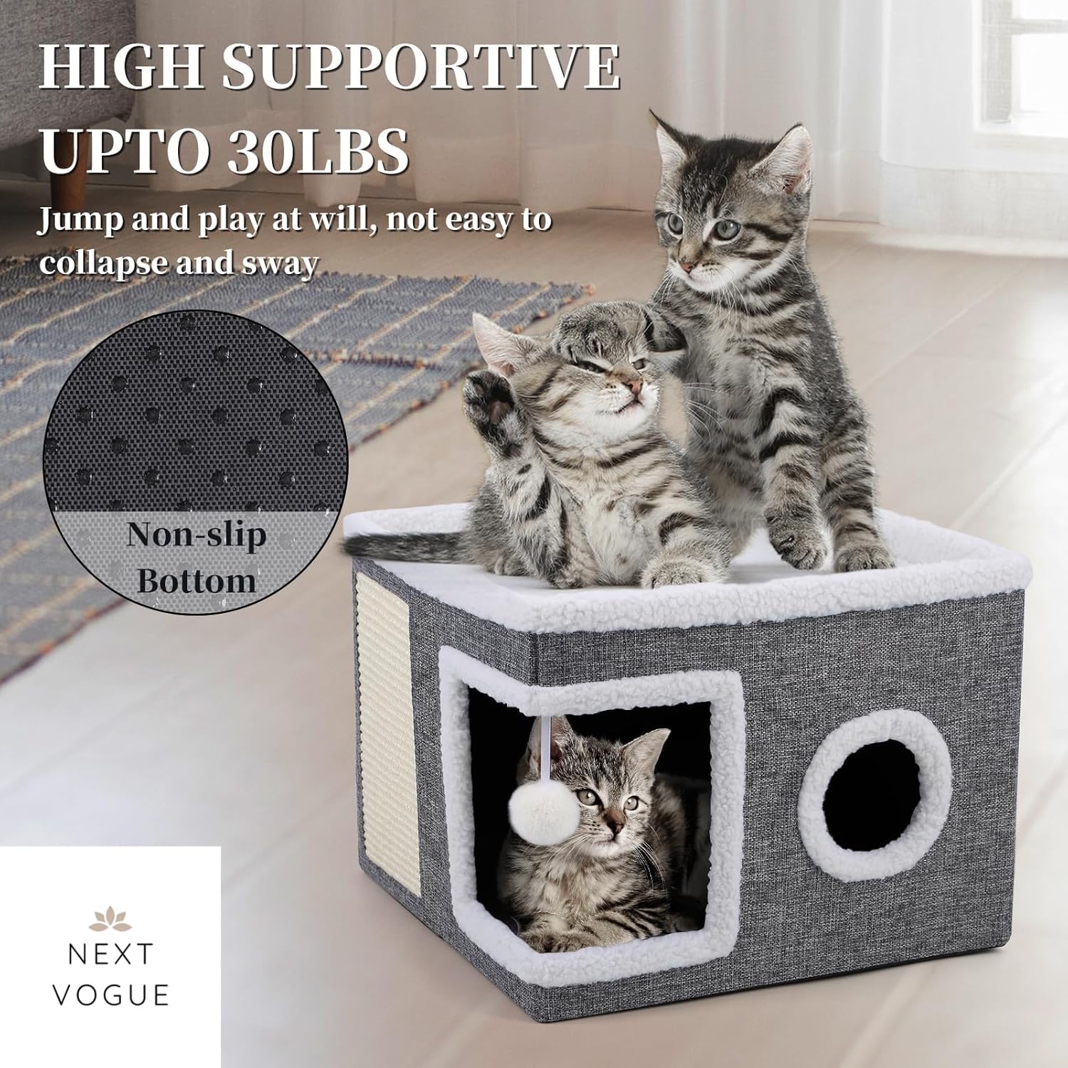 Foldable Cat Cave with Scratching Pad & Soft Cushions – Indoor Bed FJORD