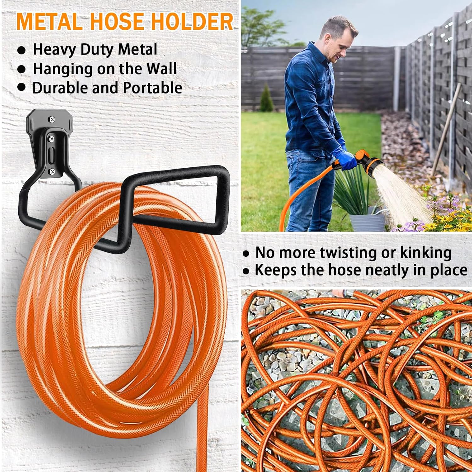 Heavy-Duty Garden Hose Holder - Rust-Resistant Wall-Mount Storage Rack, Durable and Easy Install for Outdoor/Indoor Hose Organization - Includes Screws, Space-Saving Solution for Yard, Garage & Garden FJORD
