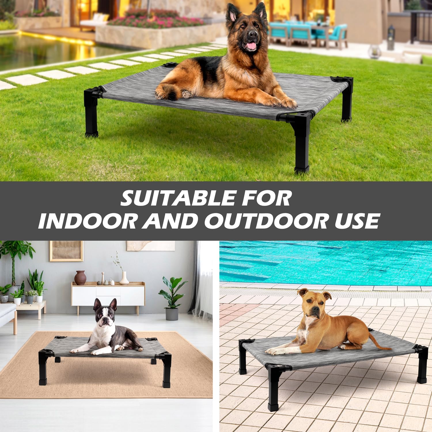 Breathable Elevated Dog Bed with Non-Slip Metal Frame FJORD