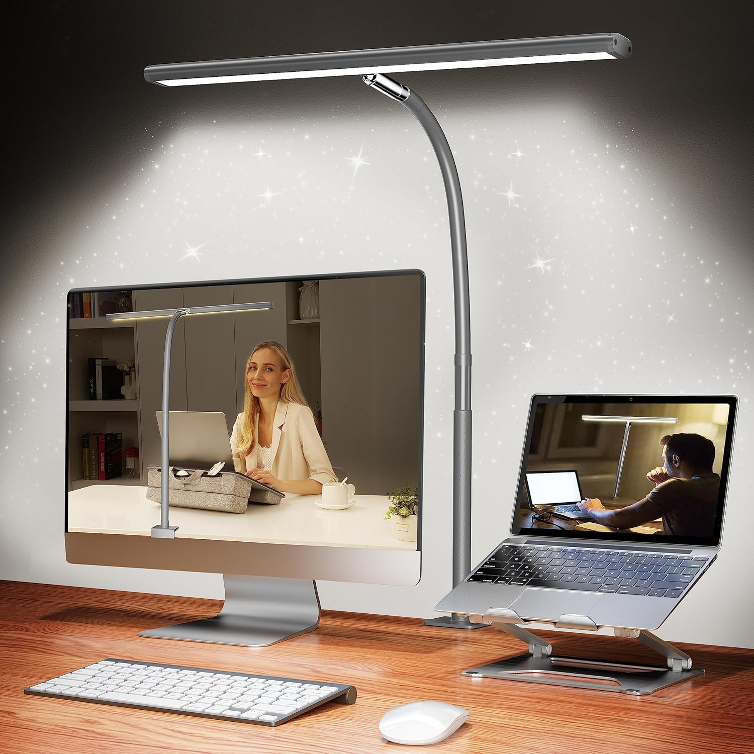 LED Desk Lamp with Clamp, 3 Color Modes & Stepless Dimming, Adjustable Flexible Gooseneck, Eye-Caring USB Lamp for Reading, Study, Work, Home Office FJORD