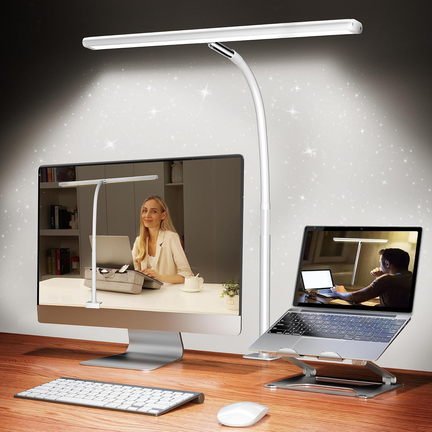 LED Desk Lamp with Clamp, 3 Color Modes & Stepless Dimming, Adjustable Flexible Gooseneck, Eye-Caring USB Lamp for Reading, Study, Work, Home Office FJORD