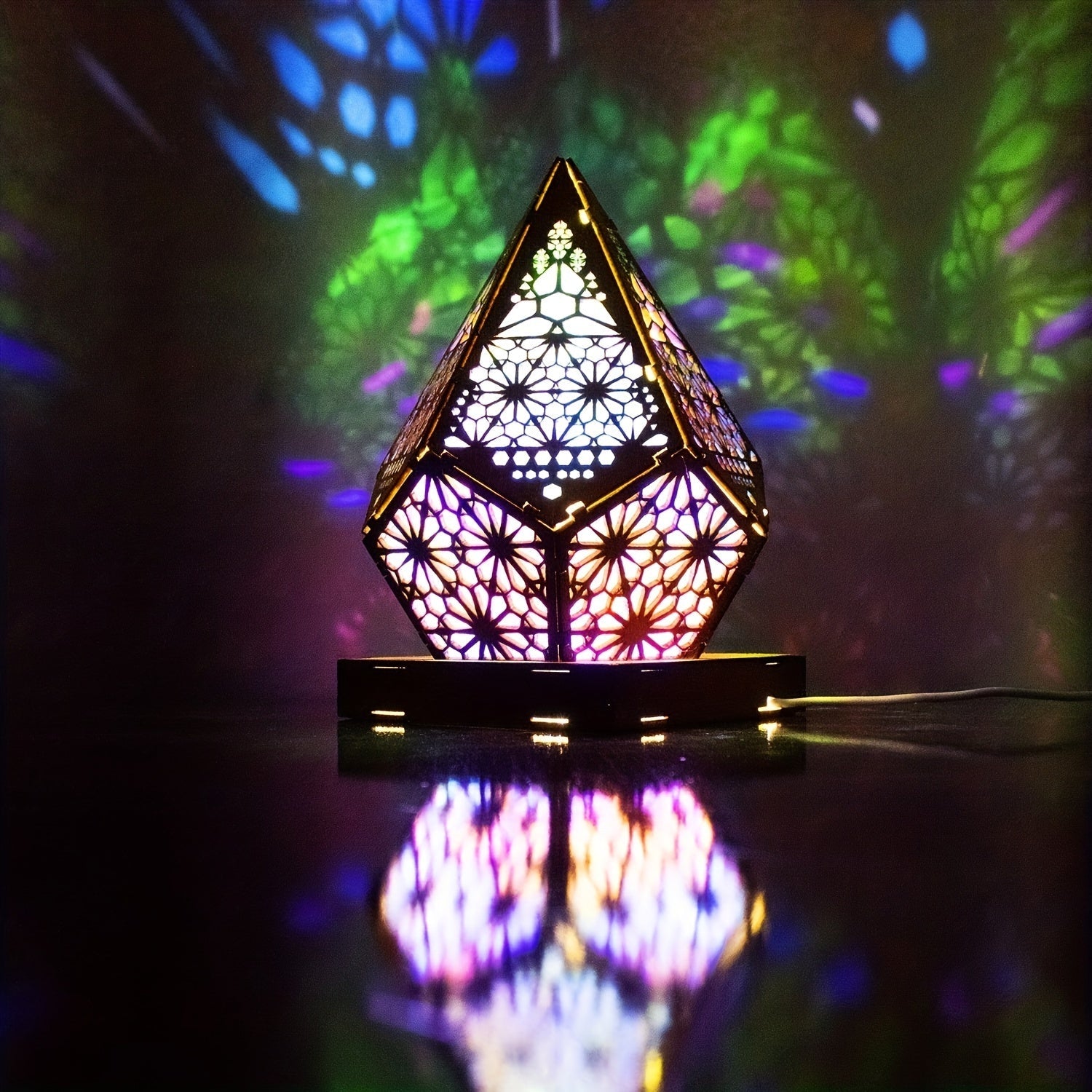 Modern Wooden Starry Sky Table Lamp | USB Powered, Adjustable Lighting with Button Control | Plastic Shade, No Battery | Perfect for Home & Kitchen Decor FJORD