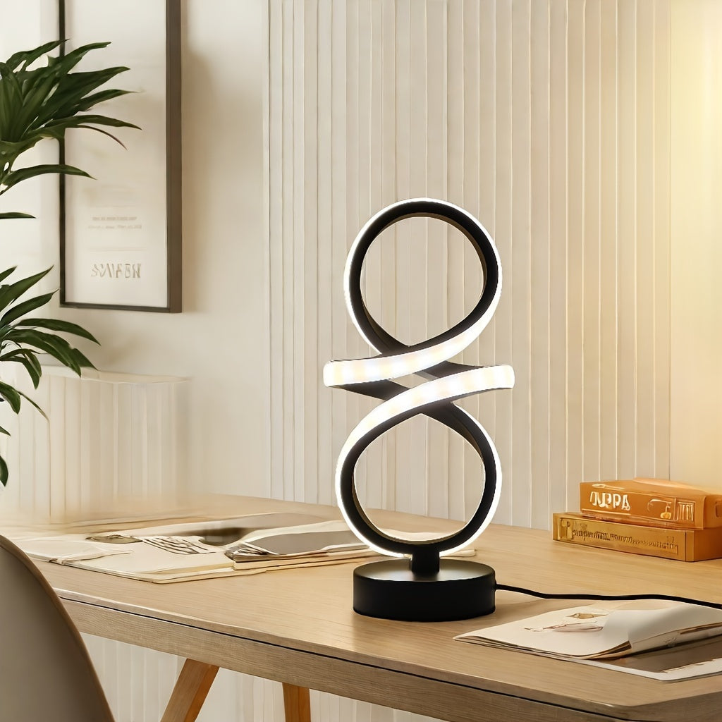 Modern Spiral LED Table Lamp with USB | 3-Color Adjustable & Eye-Care Lighting FJORD
