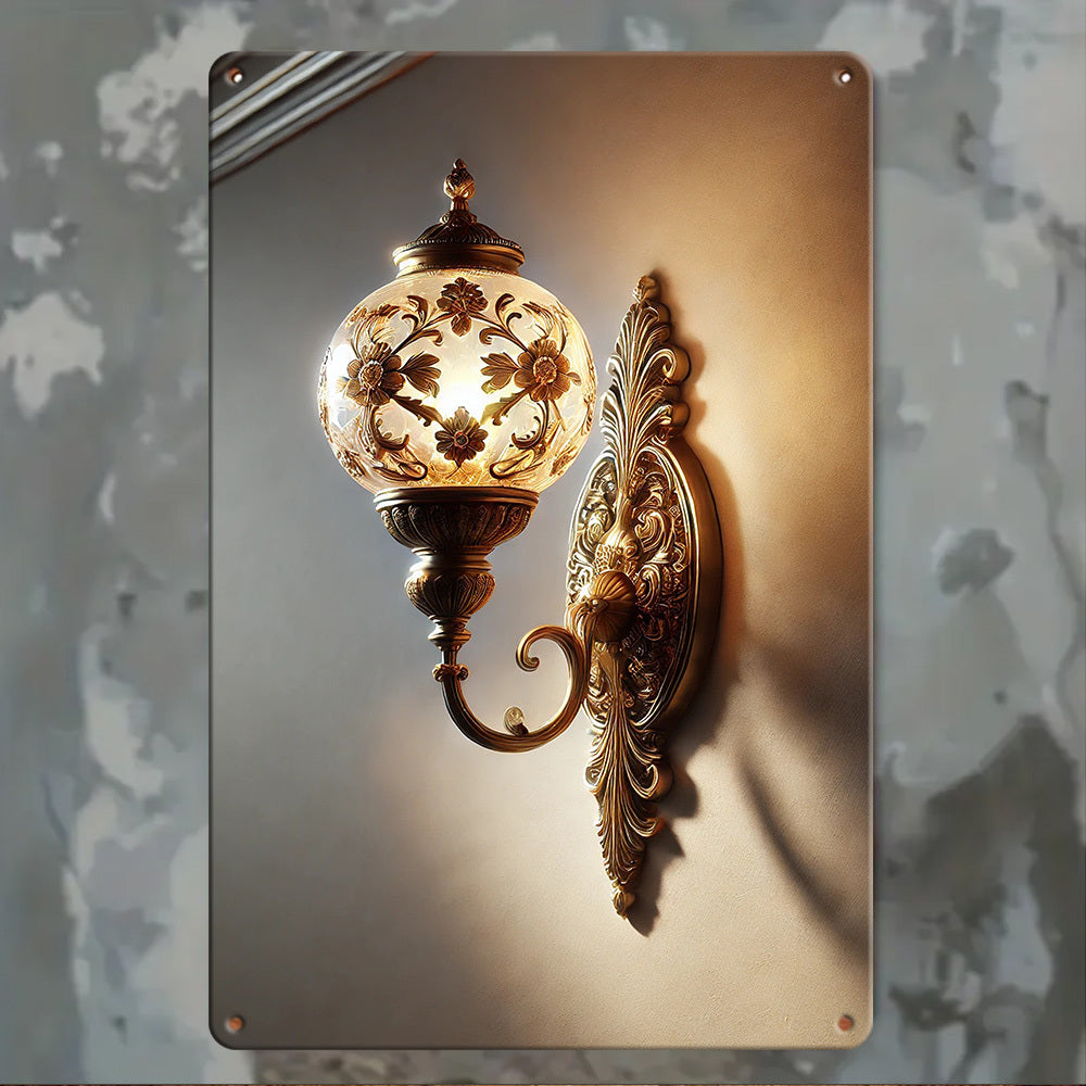 Elegant Golden Vintage Carved Wall Lamp | Floral Patterned Iron Wall Hanging FJORD