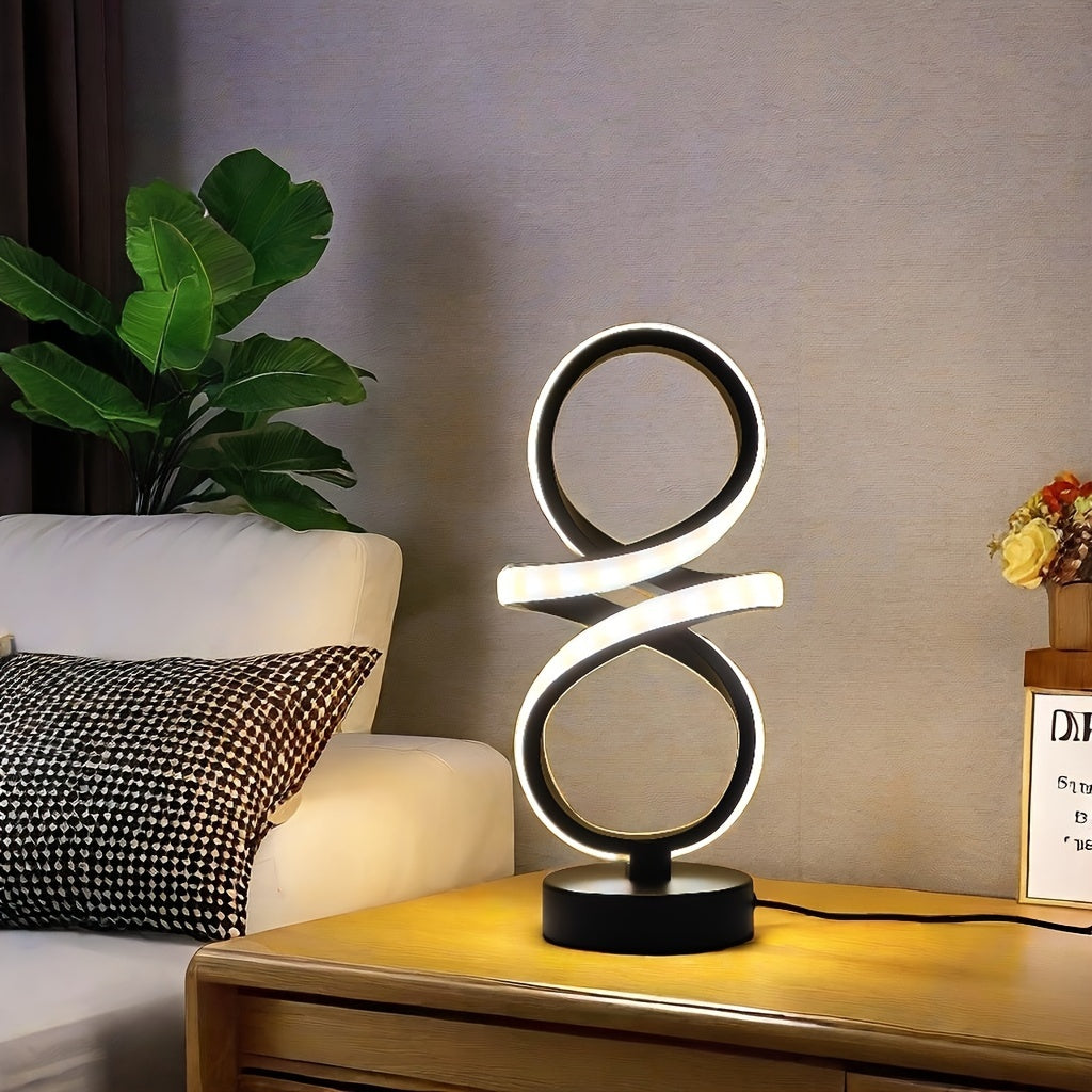 Modern Spiral LED Table Lamp with USB | 3-Color Adjustable & Eye-Care Lighting FJORD