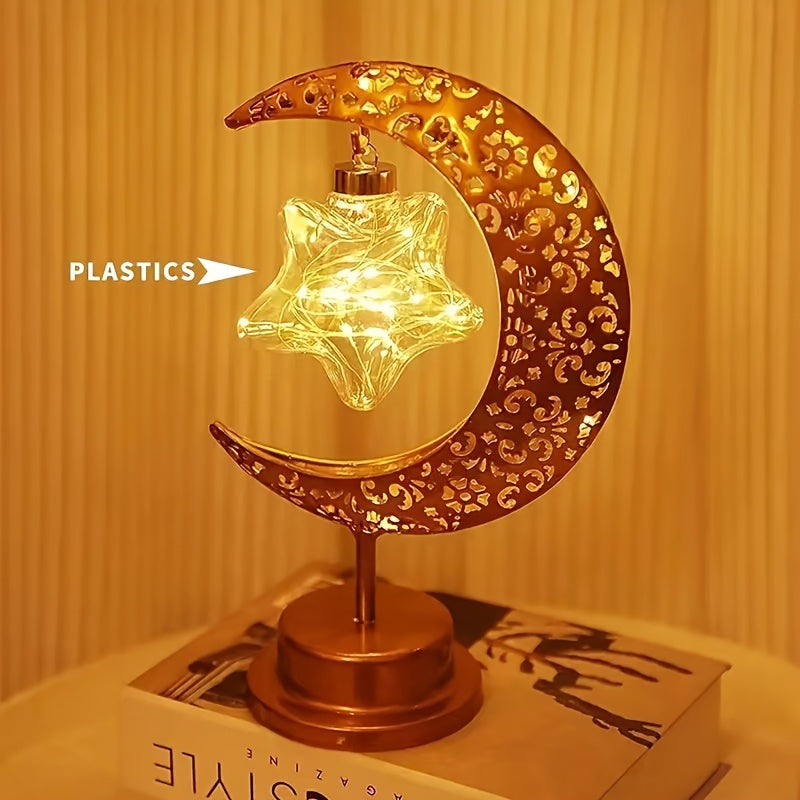LED Star & Moon Lamp | Battery-Powered Yellow Light | Festive Bedroom Ambiance & Decor FJORD