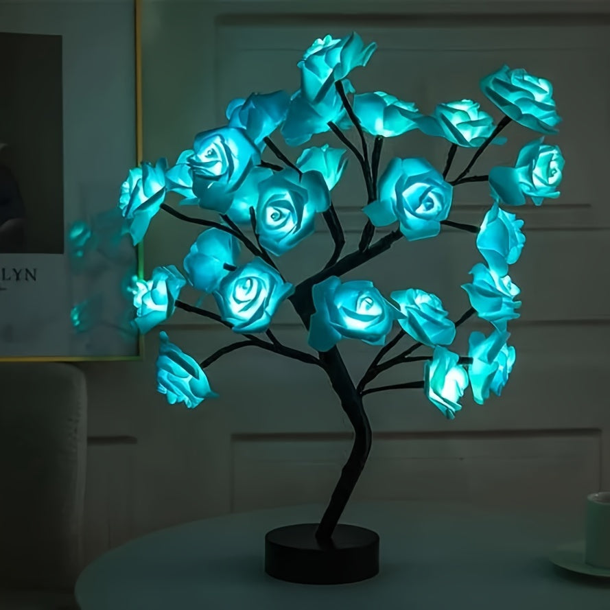 24 LED Rose Flower Tree Lamp - USB Powered, Adjustable Fairy Light for Bedroom & Home Decor, Perfect for Valentine's, Weddings, and Romantic Occasions FJORD