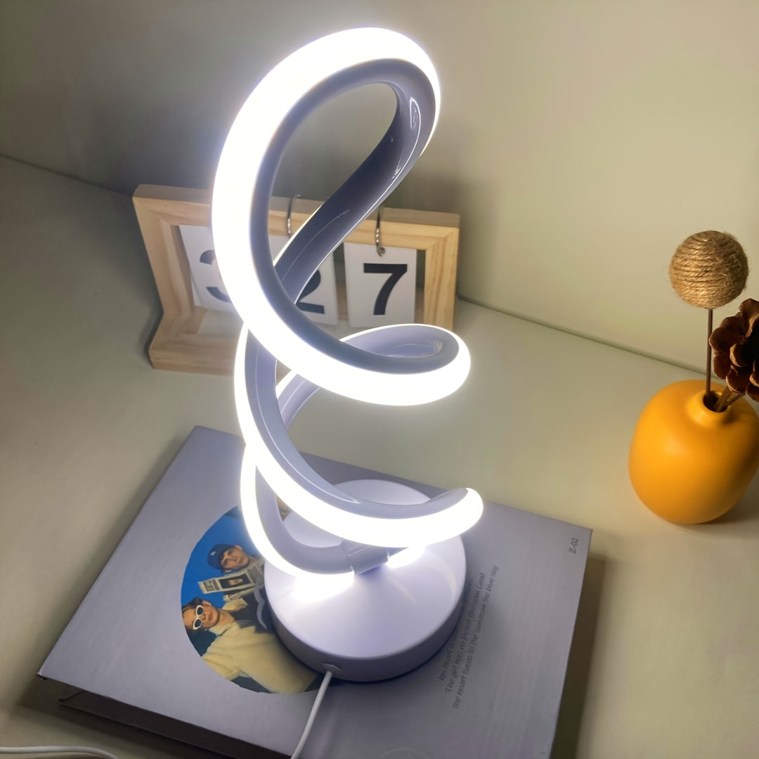 Modern Spiral LED Table Lamp, Dimmable Touch Control, 3200K Warm Light, Eye-Caring Design for Bedroom, Living Room, Office – Adjustable Brightness, Metal Base, Energy-Efficient FJORD