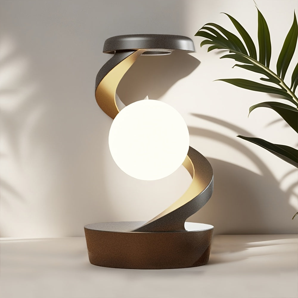 3D Levitating LED Table Lamp | Spiral Design Night Light with Wireless Charging | Modern Bedside Atmosphere Light for Bedroom, Office, or Living Room FJORD