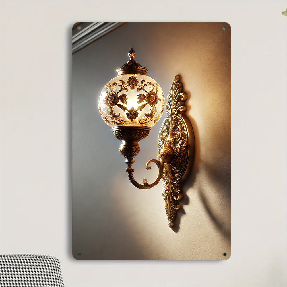 Elegant Golden Vintage Carved Wall Lamp | Floral Patterned Iron Wall Hanging FJORD