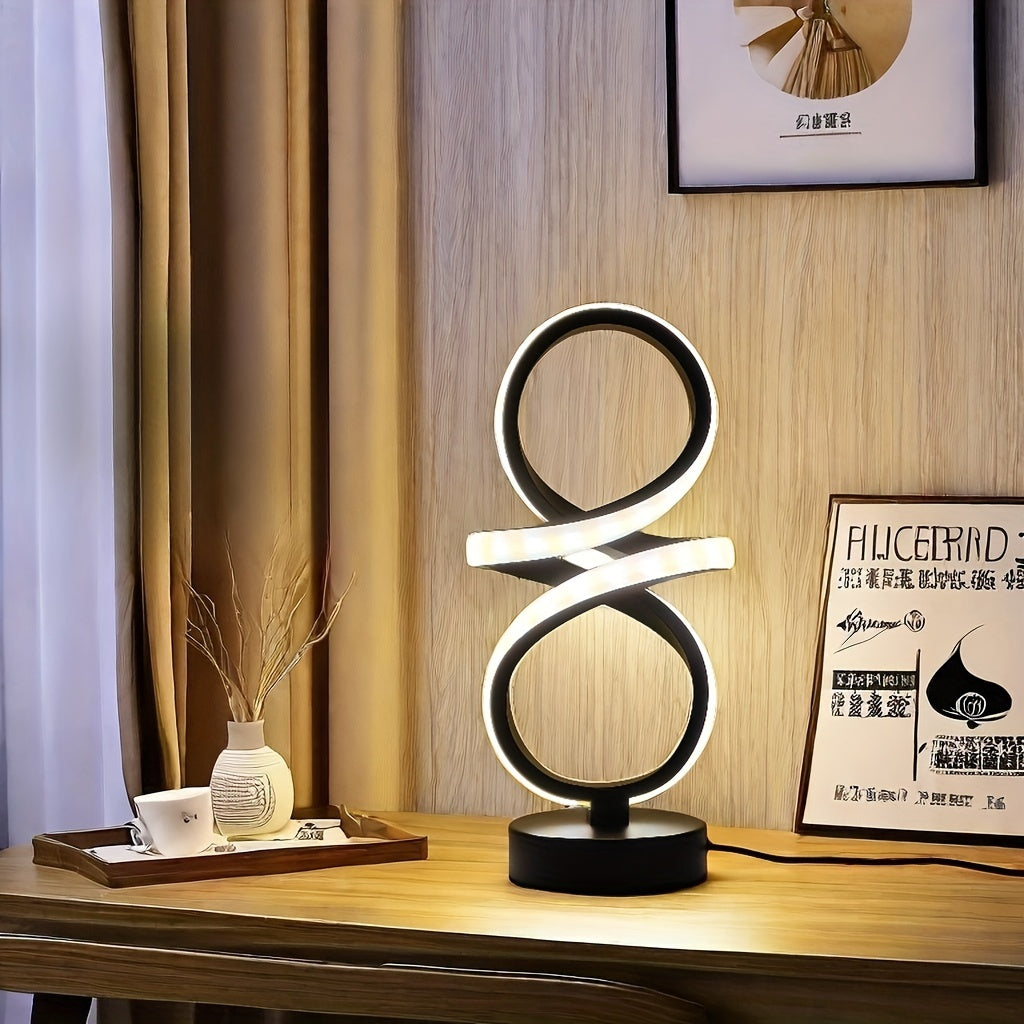 Modern Spiral LED Table Lamp with USB | 3-Color Adjustable & Eye-Care Lighting FJORD