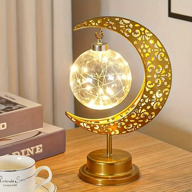 LED Star & Moon Lamp | Battery-Powered Yellow Light | Festive Bedroom Ambiance & Decor FJORD