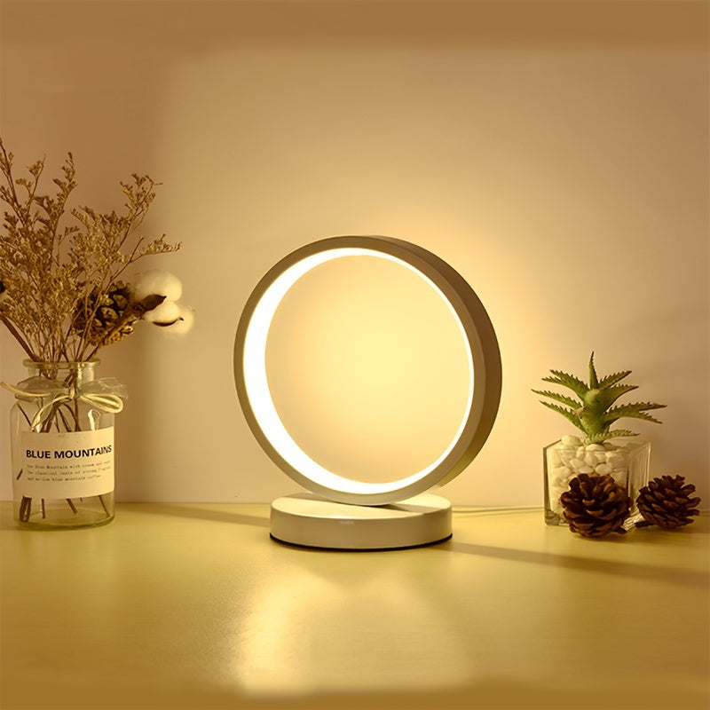 Nordic Vintage Bedside Table Lamp | USB-Powered Round LED Desk Light | Matte Finish, Metal & Plastic, Switch Control - Black/White FJORD
