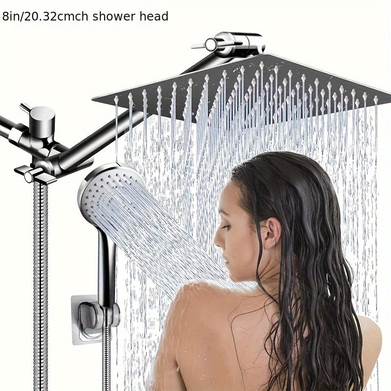 High Pressure Dual Rain Shower Head with Handheld Spray | 12 Inch All Metal, Adjustable Height & Angle, Matte Black, 5-Mode Spray, Extension Arm & Stainless Steel Hose