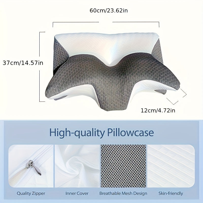 Ergonomic Memory Foam Cervical Pillow for Neck & Shoulder Pain Relief, Contour Design for Side, Back, & Stomach Sleepers, Adjustable Height, Removable Pillowcase – Queen Size