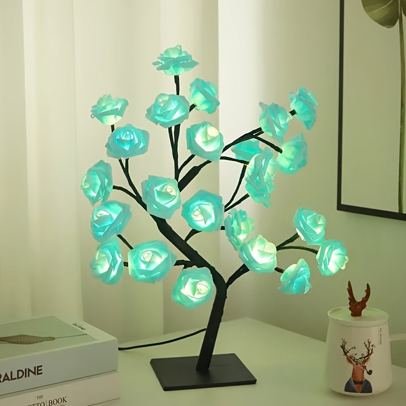 24 LED Rose Flower Tree Lamp - USB Powered, Adjustable Fairy Light for Bedroom & Home Decor, Perfect for Valentine's, Weddings, and Romantic Occasions