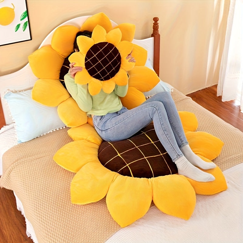 Yellow Sunflower Cushion – Soft Plush Floral Seat Pillow, Comfortable Throw & Lumbar Cushion for Home, Office, Bedroom, Car – Perfect Gift for Kids & Family