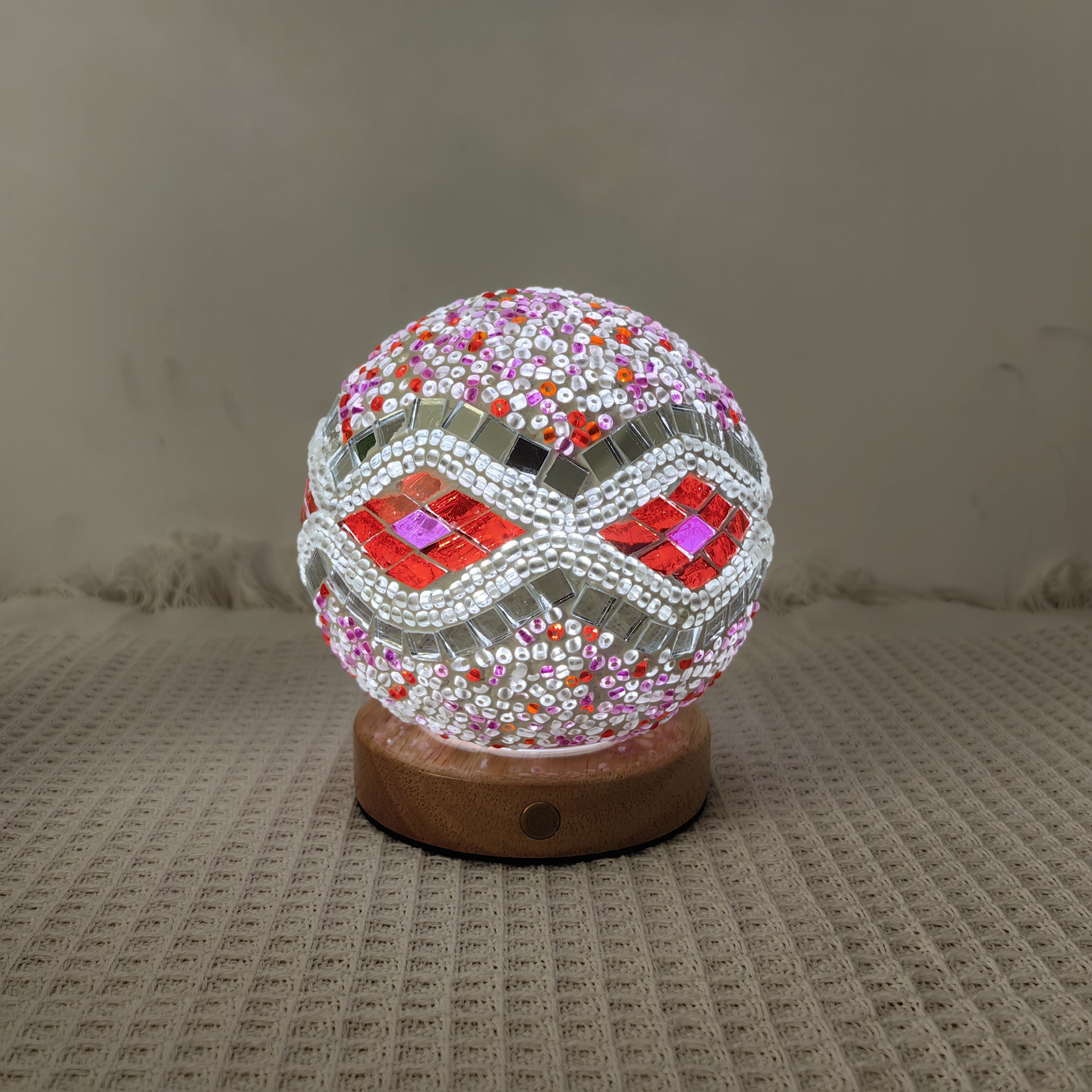 Bohemian Moon Ball Night Light – Color Changing LED with Wooden Stand, Dimmer, Perfect for Bedroom, Living Room & Unique Gifts – 3.9” Crystal Globe