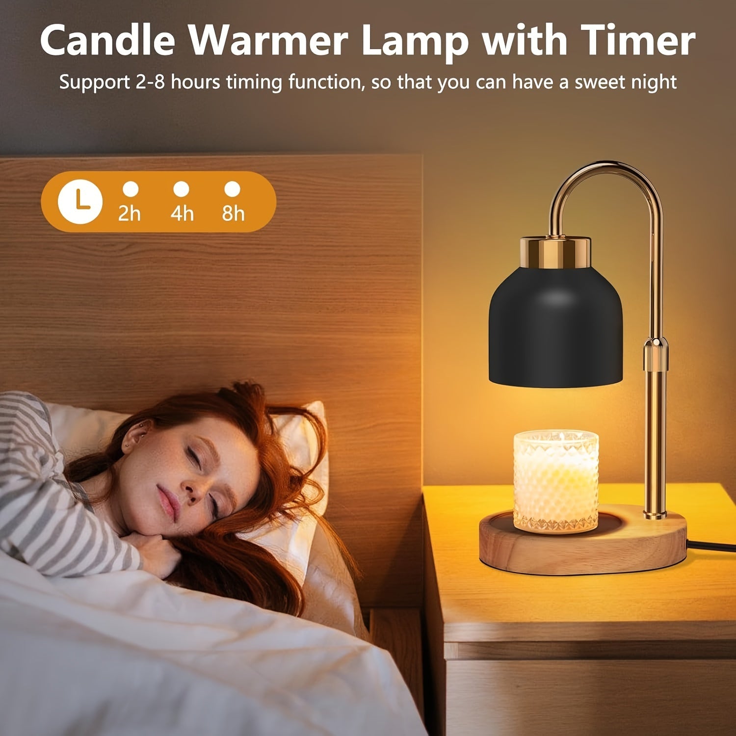 Adjustable Height Dimmable Candle Warmer Lamp with Timer & 2 Bulbs – Compatible with Large Jar Candles – Flameless Scented Wax Melter for Home Décor & Relaxation – Ideal Gift for Mother's Day