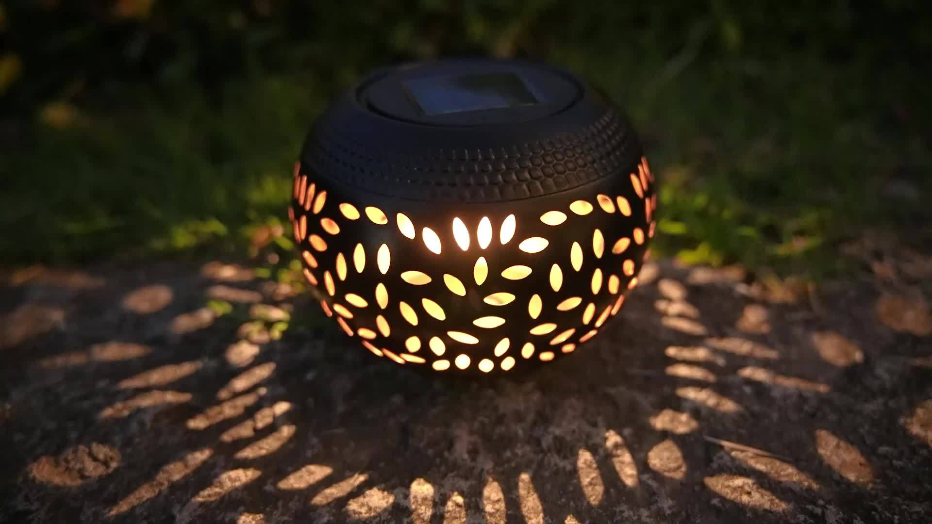 Solar Table Lantern with Flickering Flame - Waterproof LED Light, Auto On/Off, Decorative Metal Lamp for Outdoor, Patio, Garden, Desk, Yard FJORD
