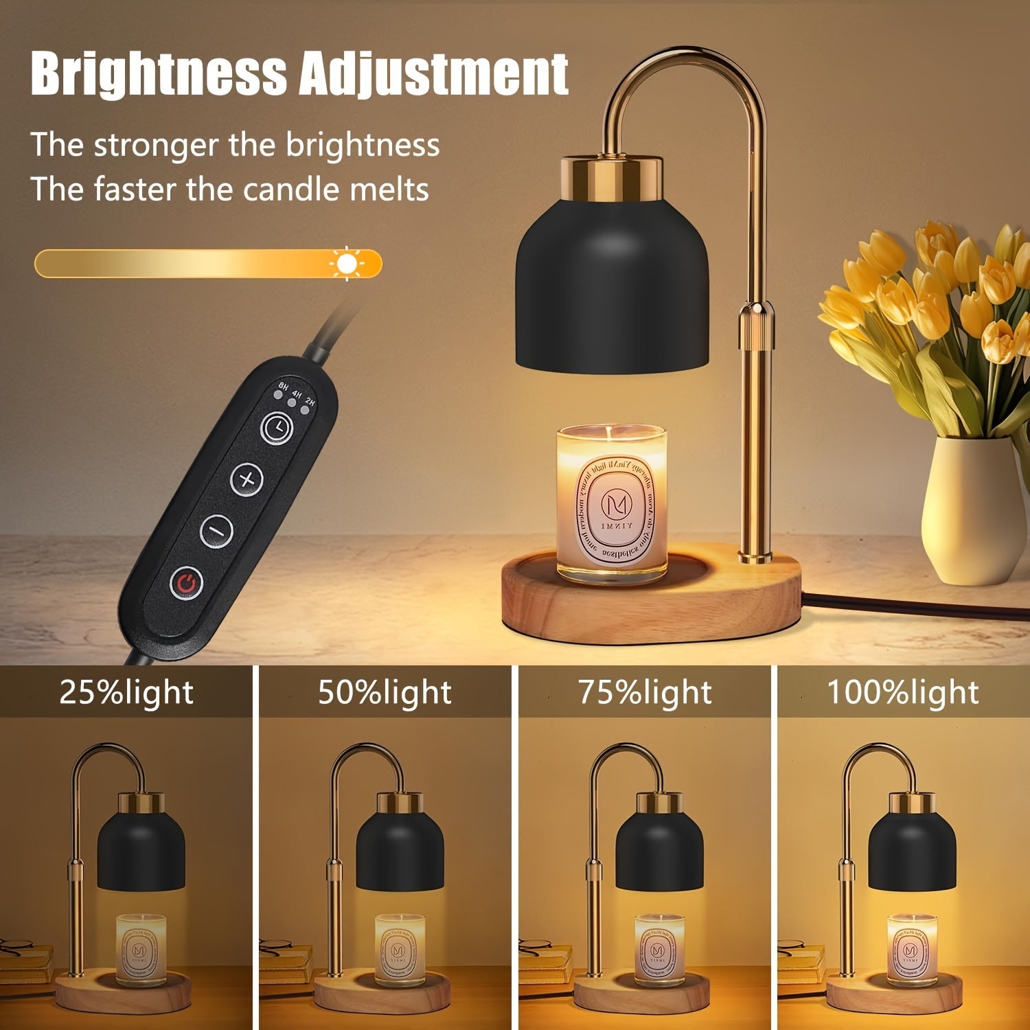 Adjustable Height Dimmable Candle Warmer Lamp with Timer & 2 Bulbs – Compatible with Large Jar Candles – Flameless Scented Wax Melter for Home Décor & Relaxation – Ideal Gift for Mother's Day