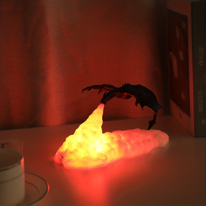 3D Printed Dragon Lamp – Fire & Ice USB Rechargeable LED Night Light for Bedroom, Office, Kids – Mood Lamp, Gift for Boys & Girls