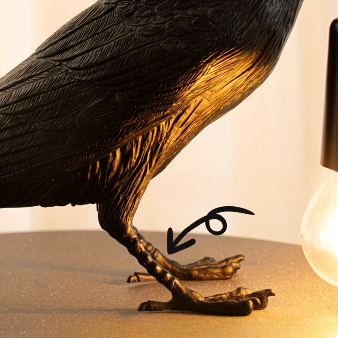 Gothic Crow Table Lamp with USB - Cute Black Resin Desk Decor, Metal Claw Base, Perfect for Halloween & Thanksgiving Home Decor FJORD