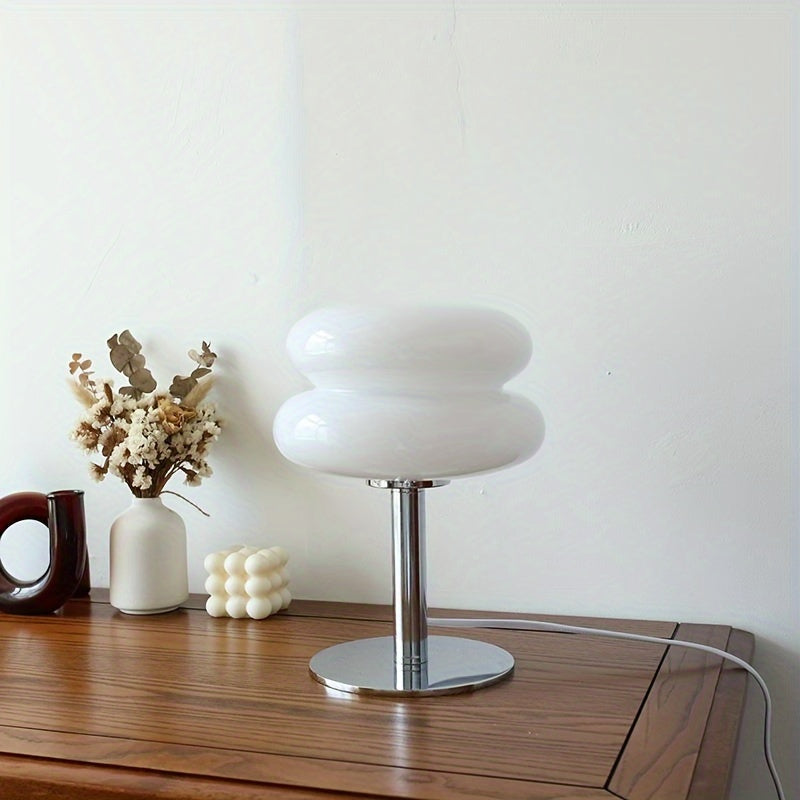 Modern Dimmable Glass Table Lamp, USB Powered, Mid Century Retro Egg Tart Design - Ideal for Bedroom, Living Room, Desk, Nightstand - Aesthetic Home Decor & Ambient Lighting FJORD