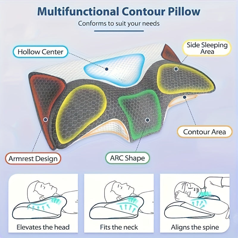 Ergonomic Memory Foam Cervical Pillow for Neck & Shoulder Pain Relief, Contour Design for Side, Back, & Stomach Sleepers, Adjustable Height, Removable Pillowcase – Queen Size