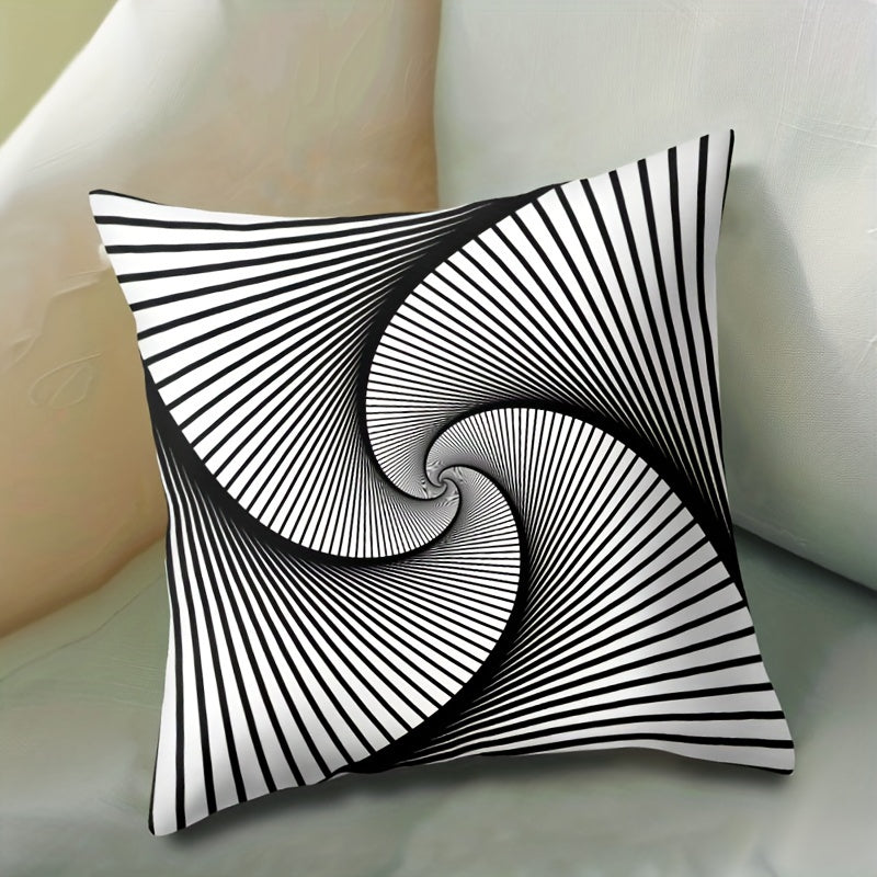 Contemporary Geometric Throw Pillow Cover - Black and White Striped Dotted Grid, 17.7x17.7 Inch