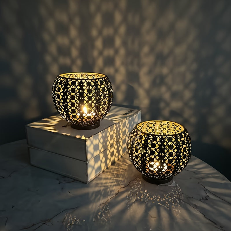 Set of 2/3 Moroccan Iron Candle Holders | Hollow Carved Metal Ball Candle Holders FJORD