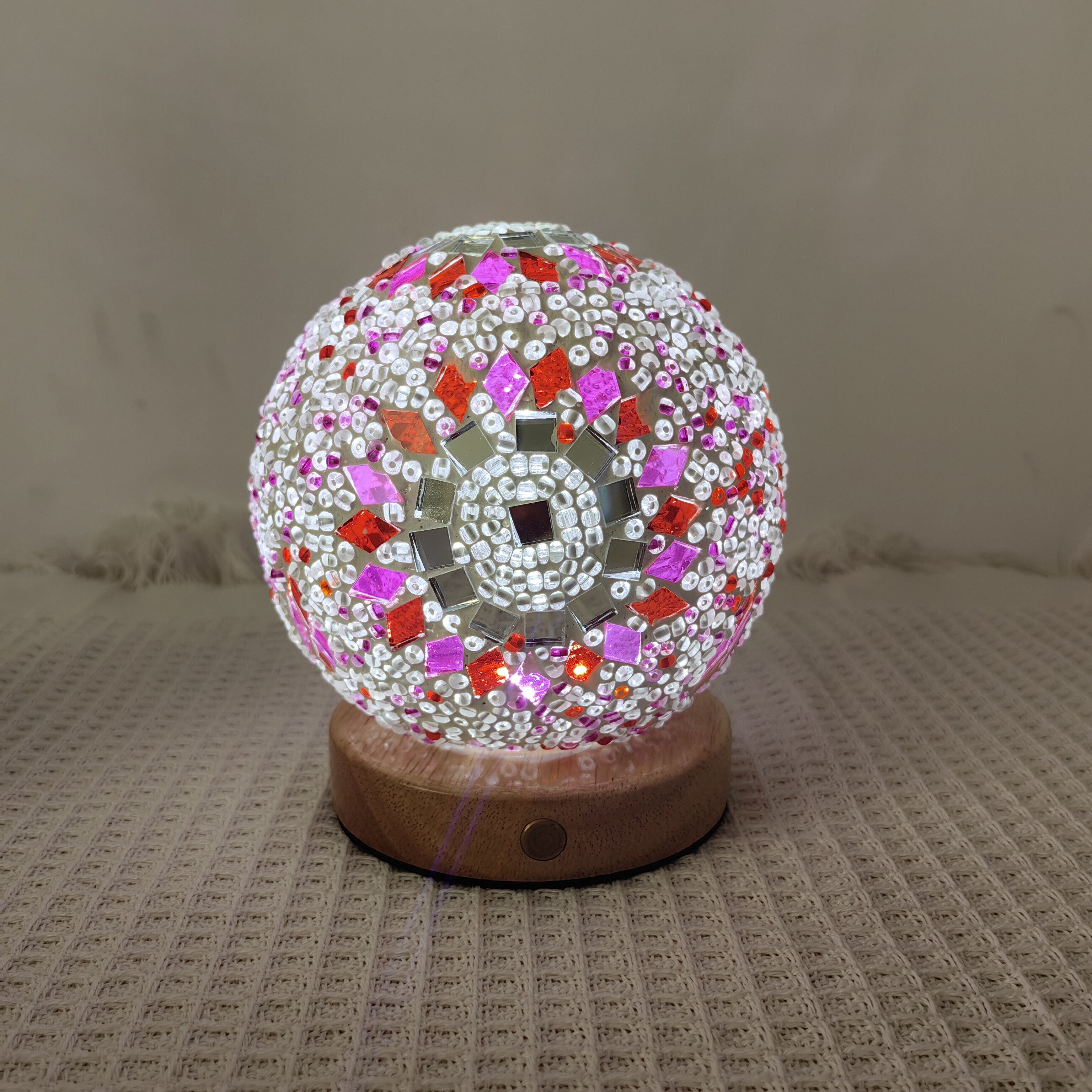 Bohemian Moon Ball Night Light – Color Changing LED with Wooden Stand, Dimmer, Perfect for Bedroom, Living Room & Unique Gifts – 3.9” Crystal Globe