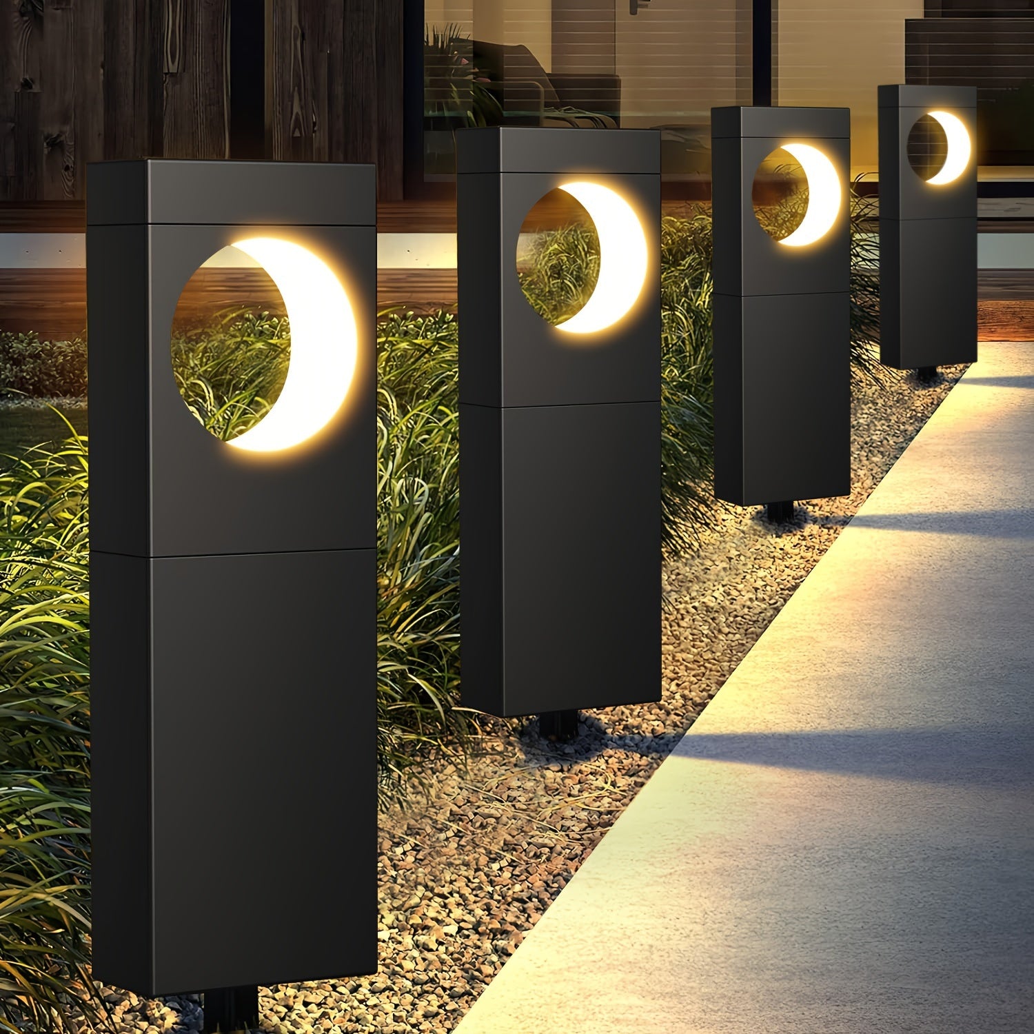 6-Pack Solar Pathway Lights Outdoor, Waterproof IP65, Moon Shape Design, Auto On/Off, Warm White LED for Garden Yard Walkway