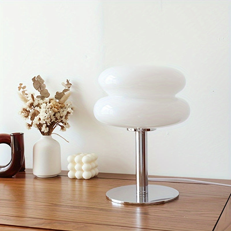 Modern Dimmable Glass Table Lamp, USB Powered, Mid Century Retro Egg Tart Design - Ideal for Bedroom, Living Room, Desk, Nightstand - Aesthetic Home Decor & Ambient Lighting FJORD