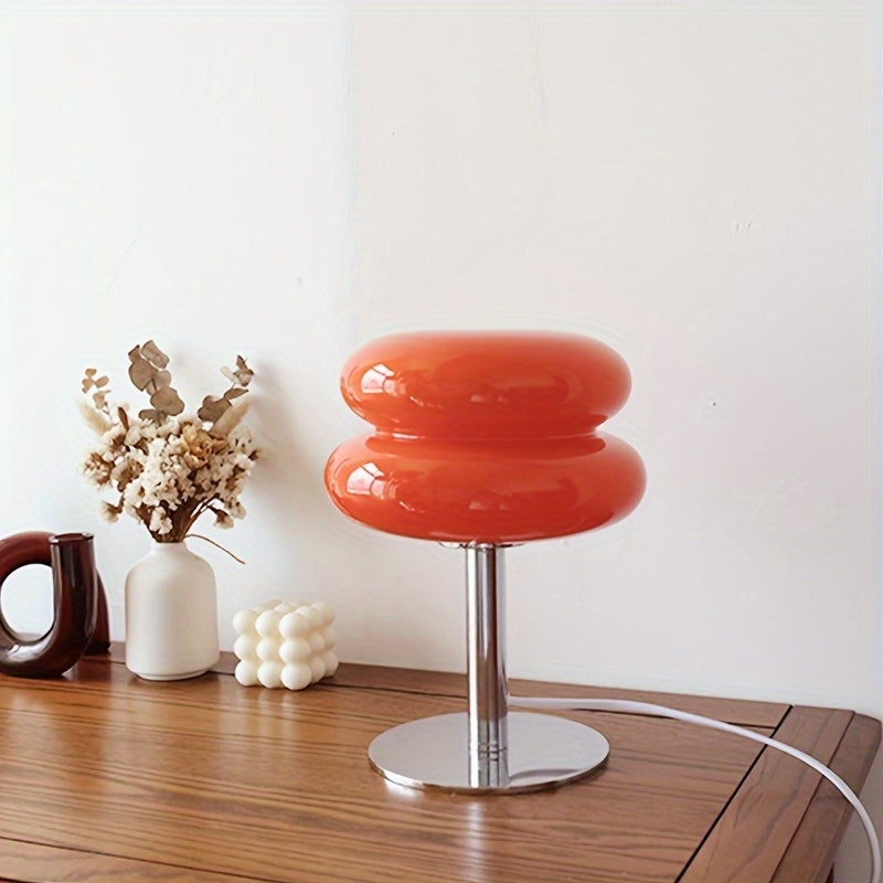 Modern Dimmable Glass Table Lamp, USB Powered, Mid Century Retro Egg Tart Design - Ideal for Bedroom, Living Room, Desk, Nightstand - Aesthetic Home Decor & Ambient Lighting FJORD