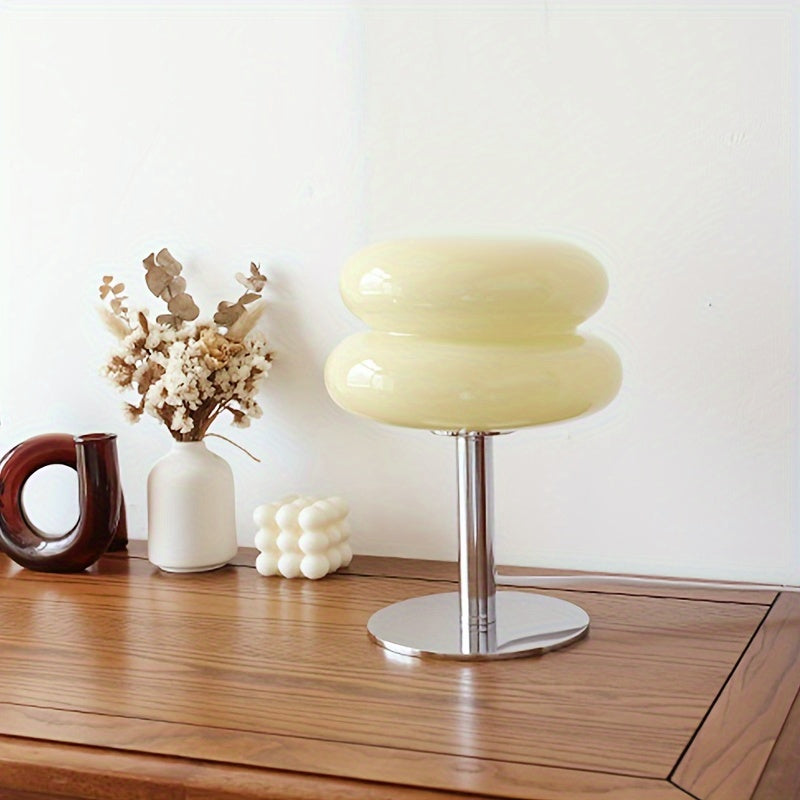 Modern Dimmable Glass Table Lamp, USB Powered, Mid Century Retro Egg Tart Design - Ideal for Bedroom, Living Room, Desk, Nightstand - Aesthetic Home Decor & Ambient Lighting FJORD