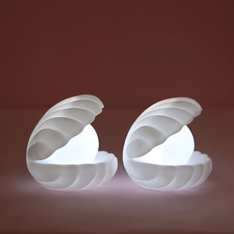 Charming Shell Pearl LED Night Light – Battery Operated, White, Decorative Bedroom & Living Room Lamp, Compact & Durable FJORD