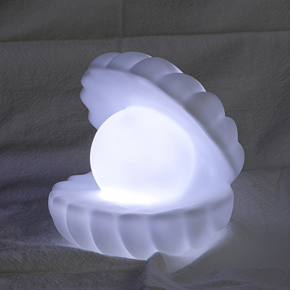 Charming Shell Pearl LED Night Light – Battery Operated, White, Decorative Bedroom & Living Room Lamp, Compact & Durable FJORD