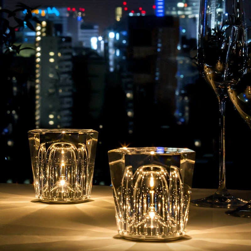 Modern Christmas Crystal Table Lamp - Geometric Design, USB Powered, Rechargeable Lithium Battery FJORD