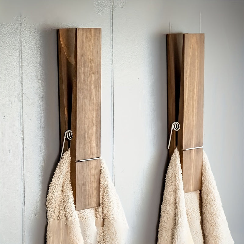 Extra-Large Rustic Wooden Towel Holder with Hooks | Modern Farmhouse Wall Decor for Bathroom & Laundry Room | Easy Wall Mount | No Power Needed