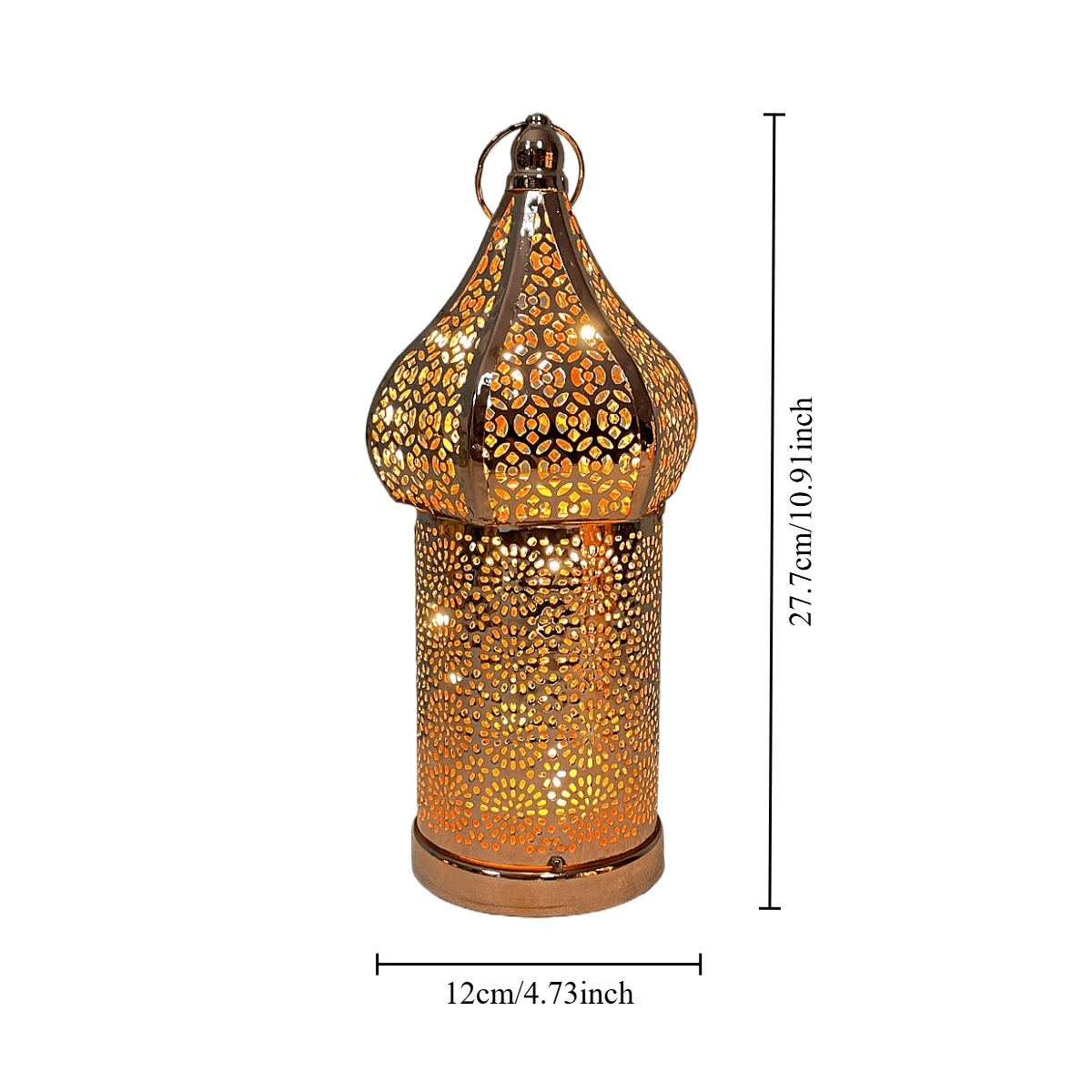 Moroccan Rose LED Lantern - Decorative Metal Uplight Lamp, Battery Operated, Warm Amber Glow for Home, Bedroom, Living Room, Ideal for Parties & Holidays FJORD