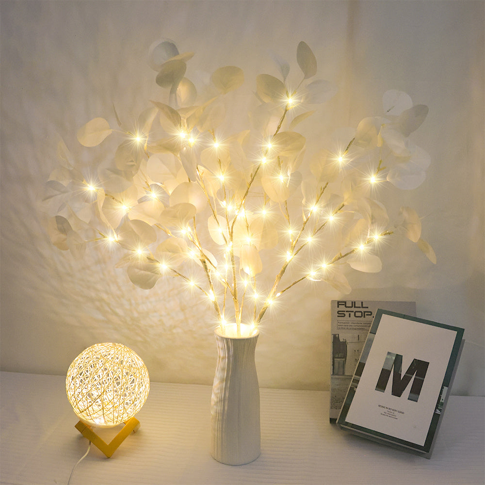 Realistic Eucalyptus Silk Branches with LED String Lights | Elegant Home & Event Decor FJORD
