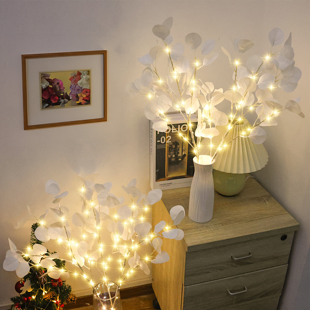 Realistic Eucalyptus Silk Branches with LED String Lights | Elegant Home & Event Decor FJORD